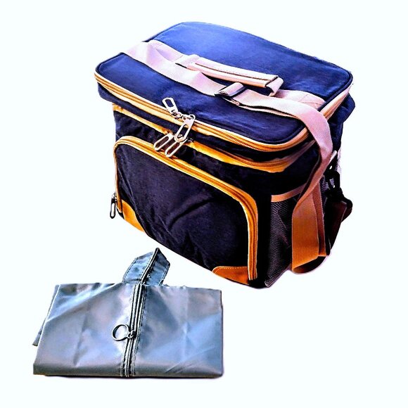 Denim Dual-Compartment Insulated Lunch Bag w/Strap ~ BONUS Zip Storage Bag NEW! - Picture 1 of 13